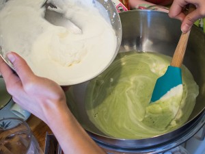 Folding the heavy cream into mixture (step 7)